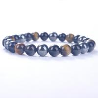 Gemstone Bracelets, Tiger Eye, with Lava & Hematite, Unisex & radiation protection, 8mm Approx 7.48 Inch 