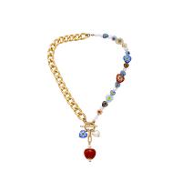 Collier en Murano bijoux, Alliage d'aluminium, avec Plastique ABS perle & chalumeau, avec 3.15Inch chaînes de rallonge, coeur, Placage de couleur d'or, pour femme, plus de couleurs à choisir Environ 14.96 pouce, Vendu par PC