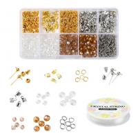 Set de perles Bracelet bricolage, Des billes de verre, Ligne élastique & Boucle d’oreille stud & chapeletcollier, avec laiton & fer & alliage de zinc, Placage, DIY, couleurs mélangées îte, Vendu par boîte