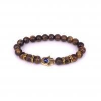 Tiger Eye Stone Bracelets, with Elastic Thread, Hamsa, elastic & for woman, 8mm Approx 7.5 Inch 