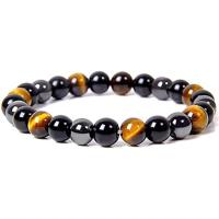 Tiger Eye Stone Bracelets, with Elastic Thread & Hematite, Round, elastic & Unisex Approx 7.5 Inch 