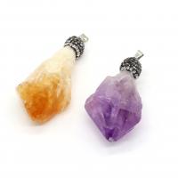 Natural Quartz Pendants, with Rhinestone Clay Pave, irregular & Unisex 20x40- 