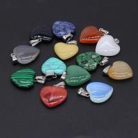 Gemstone Zinc Alloy Pendants, with Zinc Alloy, Heart, silver color plated, random style & fashion jewelry, mixed colors 