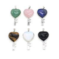 Gemstone Zinc Alloy Pendants, with Zinc Alloy, Key, silver color plated, DIY & with rhinestone 