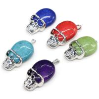 Gemstone Zinc Alloy Pendants, with Zinc Alloy, Skull, silver color plated, DIY 