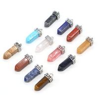 Gemstone Zinc Alloy Pendants, with Zinc Alloy, Conical, silver color plated, DIY 