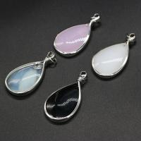 Gemstone Zinc Alloy Pendants, with Zinc Alloy, Teardrop, silver color plated, DIY 