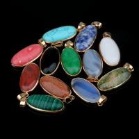 Gemstone Zinc Alloy Pendants, with Zinc Alloy, Oval, gold color plated, DIY 