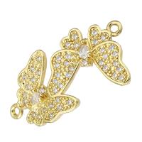 Cubic Zirconia Micro Pave Brass Connector, Butterfly, gold color plated, micro pave cubic zirconia Approx 2mm 