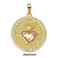 Cubic Zirconia Micro Pave Brass Pendant, Flat Round, gold color plated, micro pave cubic zirconia Approx 4mm 