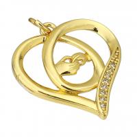 Cubic Zirconia Micro Pave Brass Pendant, Heart, gold color plated, micro pave cubic zirconia & hollow Approx 2mm 