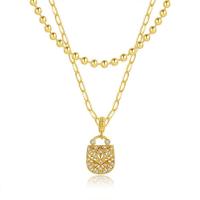 Cubic Zircon Micro Pave Brass Necklace, 18K gold plated, 2 pieces & fashion jewelry & micro pave cubic zirconia & for woman, golden, 20mm .68 Inch 