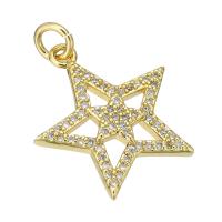 Cubic Zirconia Micro Pave Brass Pendant, Star, gold color plated, micro pave cubic zirconia & hollow Approx 3mm 