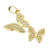 Cubic Zirconia Micro Pave Brass Pendant, Butterfly, gold color plated, micro pave cubic zirconia Approx 2mm 