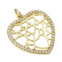 Cubic Zirconia Micro Pave Brass Pendant, Heart, gold color plated, micro pave cubic zirconia & hollow Approx 2mm 