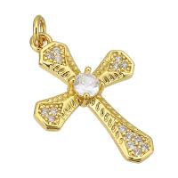 Cubic Zirconia Micro Pave Brass Pendant, Cross, gold color plated, micro pave cubic zirconia Approx 2mm 