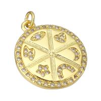 Cubic Zirconia Micro Pave Brass Pendant, Flat Round, gold color plated, micro pave cubic zirconia Approx 1.5mm 