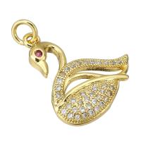 Cubic Zirconia Micro Pave Brass Pendant, Swan, gold color plated, micro pave cubic zirconia & hollow Approx 2mm 