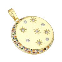 Cubic Zirconia Micro Pave Brass Pendant, Flat Round, gold color plated, micro pave cubic zirconia Approx 4mm 