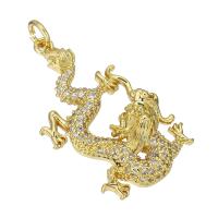 Cubic Zirconia Micro Pave Brass Pendant, Dragon, gold color plated, micro pave cubic zirconia Approx 3mm 