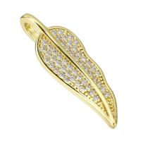 Cubic Zirconia Micro Pave Brass Pendant, Feather, gold color plated, micro pave cubic zirconia Approx 4mm 