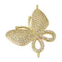 Cubic Zirconia Micro Pave Brass Connector, Butterfly, gold color plated, micro pave cubic zirconia Approx 1mm 