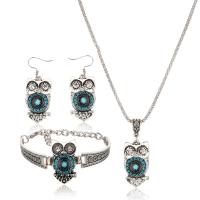 Fashion Zinc Alloy Jewelry Sets, bracelet & earring & necklace, with Resin, with 2.76inch extender chain, Owl, antique silver color plated, three pieces & for woman Approx 18.7 Inch 