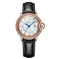 Women Wrist Watch, Stainless Steel, with Leather & Glass & Zinc Alloy, Chinese movement, for woman & waterproof & with rhinestone 