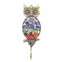 Zinc Alloy Hanging Decoration, with Natural Stone, Owl, mixed colors 