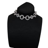 Ожерелье Мода Choker, Латунь, с 4inch наполнитель цепи, Кольцевая форма, Платиновое покрытие платиновым цвет, Женский & со стразами & отверстие, 7mm, длина:Приблизительно 12.6 дюймовый, продается PC