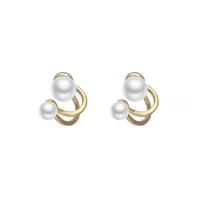 Boucle d'oreille en alliage de zinc en plastique perle, avec perle de plastique, Placage de couleur d'or, pavé de micro zircon & pour femme, doré Vendu par paire