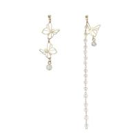 Boucles d'oreilles asymétriques, alliage de zinc, avec plastique, papillon, Placage de couleur d'or, pour femme & creux, doré, 4.4cm,8.3cm, Vendu par paire