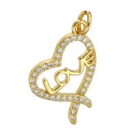 Cubic Zirconia Micro Pave Brass Pendant, Heart, gold color plated, micro pave cubic zirconia & hollow Approx 2mm 