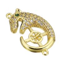 Cubic Zirconia Micro Pave Brass Connector, Mouse, gold color plated, micro pave cubic zirconia & hollow Approx 0.5mm 