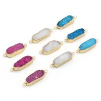 Ágata natural Druzy Conector, Cuarzo natural, con aleación de zinc, Rectángular, chapado en color dorado, estilo druzy & Bricolaje, más colores para la opción, 10x34mm, Vendido por UD