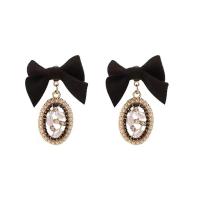 Boucle d'oreille goutte laiton strass, Noeud papillon, Placage, pour femme & avec strass, 40mm, Vendu par paire