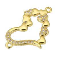 Cubic Zirconia Micro Pave Brass Connector, Heart, gold color plated, micro pave cubic zirconia & hollow Approx 1mm 