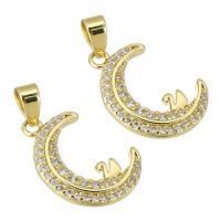 Cubic Zirconia Micro Pave Brass Pendant, Moon, gold color plated, micro pave cubic zirconia Approx 3mm 