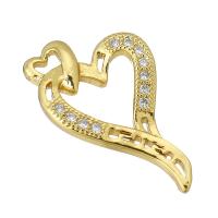 Cubic Zirconia Micro Pave Brass Pendant, Heart, gold color plated, micro pave cubic zirconia & hollow 