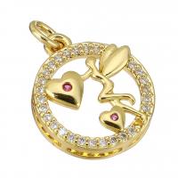 Cubic Zirconia Micro Pave Brass Pendant, gold color plated, micro pave cubic zirconia & hollow Approx 2mm 