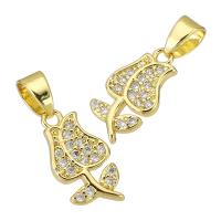 Cubic Zirconia Micro Pave Brass Pendant, Flower, gold color plated, micro pave cubic zirconia Approx 3mm 