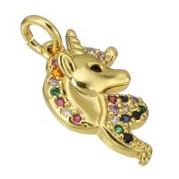 Cubic Zirconia Micro Pave Brass Pendant, Unicorn, gold color plated, micro pave cubic zirconia Approx 3mm 