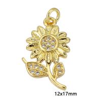 Cubic Zirconia Micro Pave Brass Pendant, Flower, gold color plated, micro pave cubic zirconia Approx 2mm 