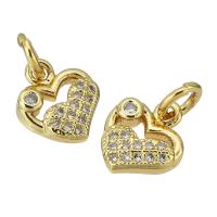 Cubic Zirconia Micro Pave Brass Pendant, Heart, gold color plated, micro pave cubic zirconia & hollow Approx 2mm 