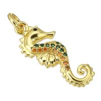 Cubic Zirconia Micro Pave Brass Pendant, Seahorse, gold color plated, micro pave cubic zirconia Approx 3mm 