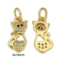 Cubic Zirconia Micro Pave Brass Pendant, Cat, gold color plated, micro pave cubic zirconia & hollow Approx 3mm 