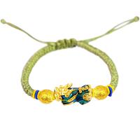 Enamel Brass Bracelets, with Polyester Cord, Mythical Wild Animal, Adjustable & Unisex & change their color according to the temperature, green Approx 7.48 Inch 