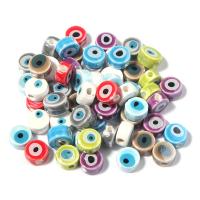 Bolas de porcelana de barniz del secado, Redondo aplanado, barniz de secado al horno, Bricolaje & patrón de malvado de ojo, más colores para la opción, 8.5x4.5mm, 100PCs/Bolsa, Vendido por Bolsa