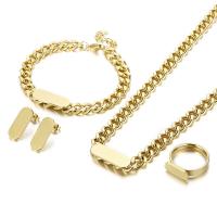 Titan-Stahl Schmuck-Set, Titanstahl, Stud Ohrring & Fingerring & Armband & Halskette, mit Verlängerungskettchen von 1.97Inch, plattiert, für Frau, keine, 20x8mm,15x6mm, Größe:8, Länge:ca. 7.48 ZollInch, ca. 16.73 ZollInch, verkauft von setzen