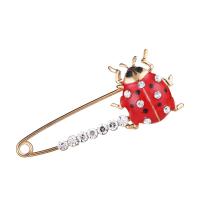 Broche de diamantes de imitación de la aleación de Zinc, Mariquita, chapado en color dorado, unisexo & facetas & con diamantes de imitación, Rojo, 54x23mm, Vendido por UD